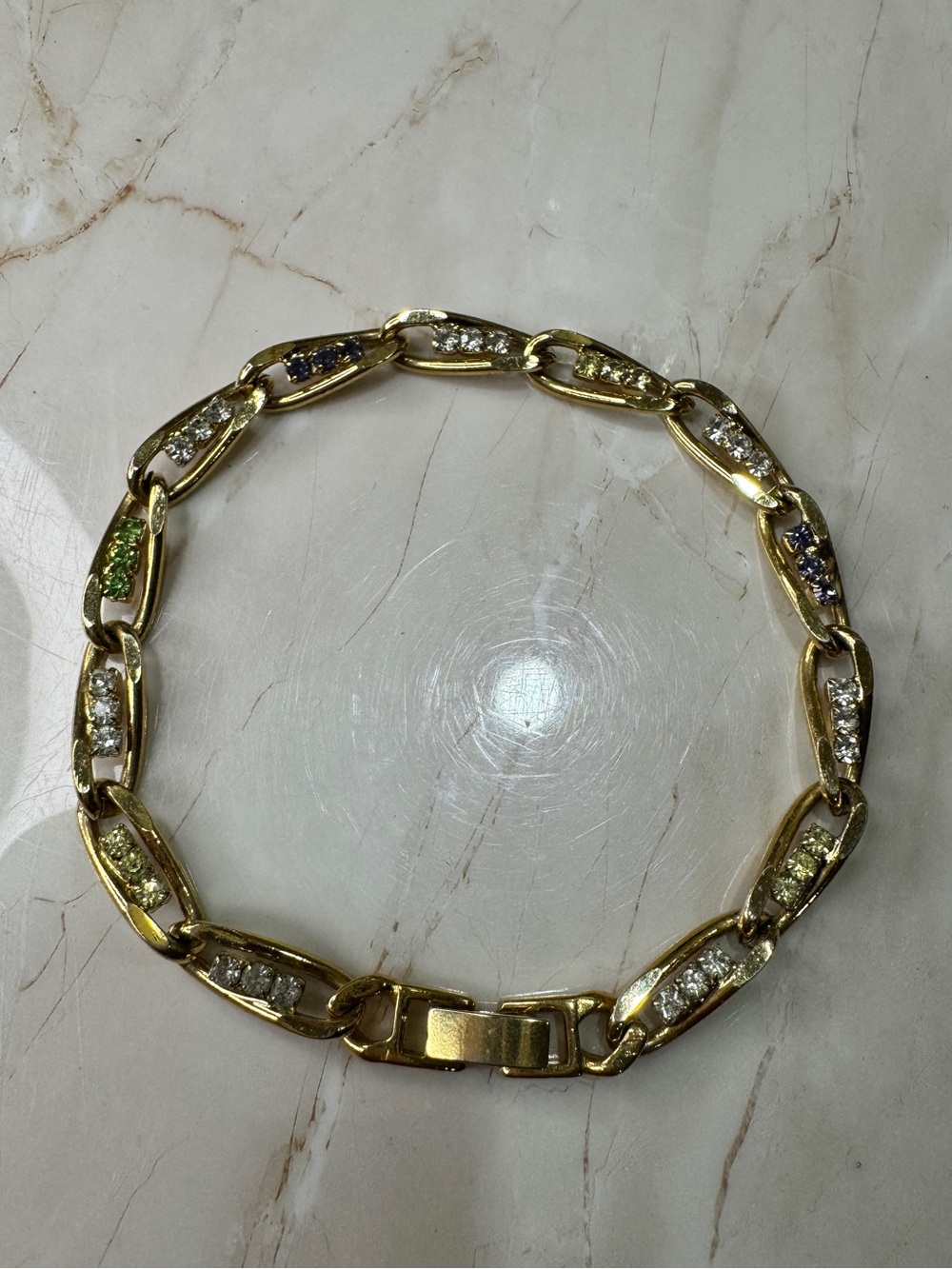 Vintage Gold Link Bracelet with Multicolor Stones
